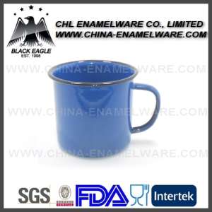 Promotional 12oz Blue Colored Enamel Mug with White Dots